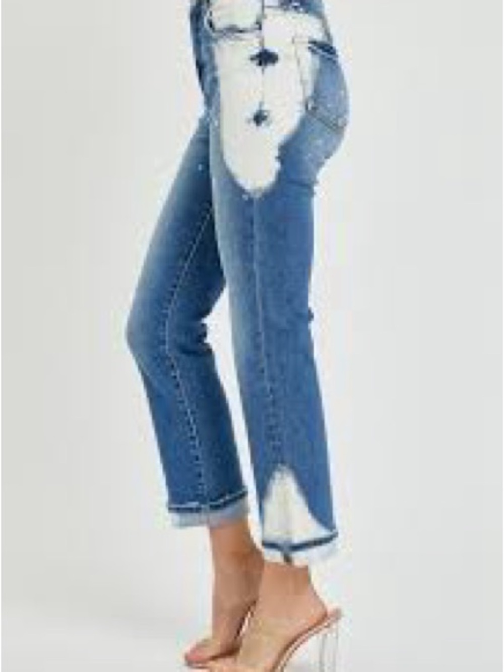 Risen Jeans Bleached Stretch Denim Jeans, Size 28